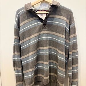 Marks & Spencer Men's Gray and Blue Striped Crewneck Shirt